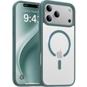 Magnetic for iPhone 17 Pro Case,[Anti-Slip][Compatible with MagSafe][Military Grade Drop Protection] Shockproof Protective Translucent Matte Phone Case for iPhone 17 Pro Case,Night Green