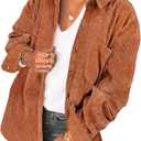 Saslax Womens Corduroy Shirt Long Sleeve Oversized Button Up V Neck Blouses Tops Loose Shacket Jacket, L