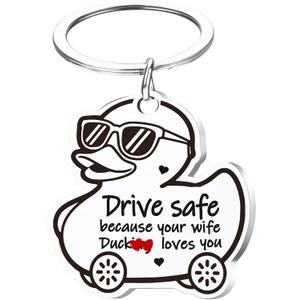 4 x Valentines Keychain for Dad Mom - Drive Safe I Love You, Keyring Key Chain Birthday Valentines Day Funny Gifts
