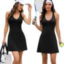 NIASHOT Athletic Dress for Women Adjustable Strap V Neck Built in Shorts with Pockets Tennis Golf Pickleball (Black, M)