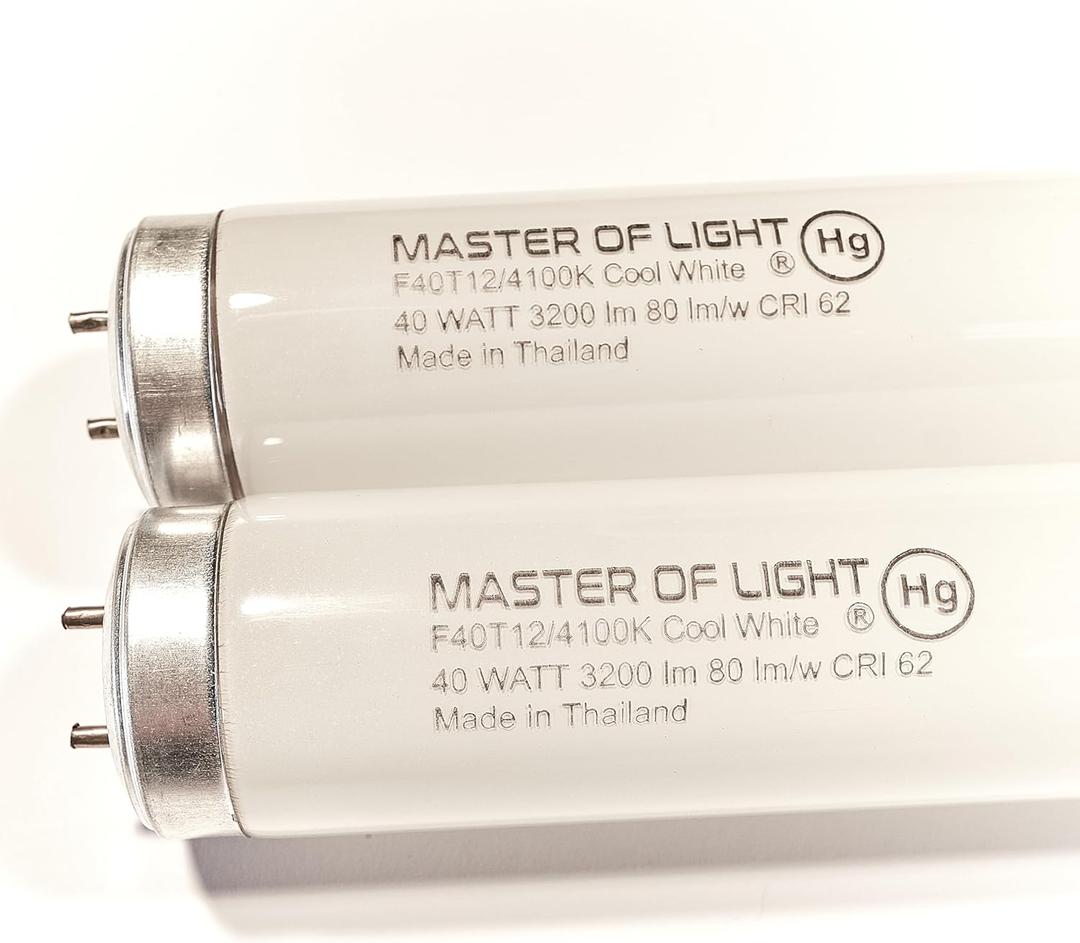 F40CW (2 Pack) 4ft Fluorescent Tube Light Bulb 40W 40 Watt T12 Cool White 4100K 1.5 inch Diameter Replaces F40T12/CW F40T12 F40XL/SP41 F40/SPX41 F40/SP41/ECO F40SP41 F40CWX, F40 CW Supreme (2)