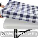 2 x Smiry Rectangle Picnic Table Cloth, Elastic Waterproof Fitted Vinyl Tablecloths, Flannel Backed Buffalo Plaid Table Covers for Dining, Camping, Outdoor (White and Navy, 30" x 48")