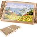 Puzzle Board with Drawers 500 Piece, Small Puzzle Board 14" x 28" Jigsaw Puzzle Table with Cover Mat, 4 Drawers, Small Puzzle Table, Birthday Gifts