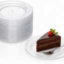 Oojami 120 Pack 7 Inch Clear Plastic Dessert Plates Disposable - Heavy Duty BPA-Free Fluted Rim Cake Appetizer Salad for Party, Wedding, Birthday, Catering - Bulk Clear Plastic Plates for Events