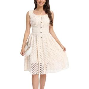 Women's 2026 Summer Short Dress Square Neck Hollow Out Lace Casual Beach Dresses S