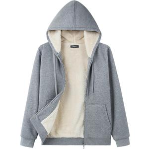 Women's Jacket Hoodie Sherpa Fleece Lined Fall Winter Spring Warm Zip Up Outfits Sweater Clothes Clothing Sweatshirt Dark Grey Marl X-Large