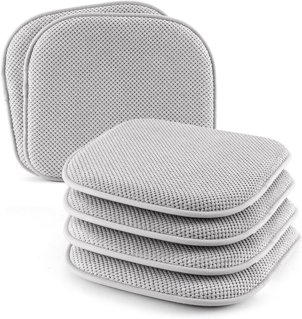 SWEMSTAR Chair Cushions - 15"*17" Kitchen Dining Chair Pads Foam Seat Cushion for Chairs Barstool Cushions Non Slip Seat Pad (6 PCS, Light Grey)
