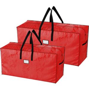 Christmas Tree Storage Bags - Set of 2 Woven Totes for up to 16-Foot Artificial Trees - Protects Holiday Decorations from Damage by Elf Stor (Red) (Red with Black Handles)