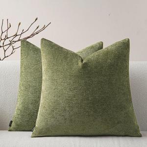 a moment Pack of 2 Decorative Chenille Throw Pillow Covers with Twill Cushion Covers for Sofa Living Room Couch Bed 20x20 Inch Moss Green