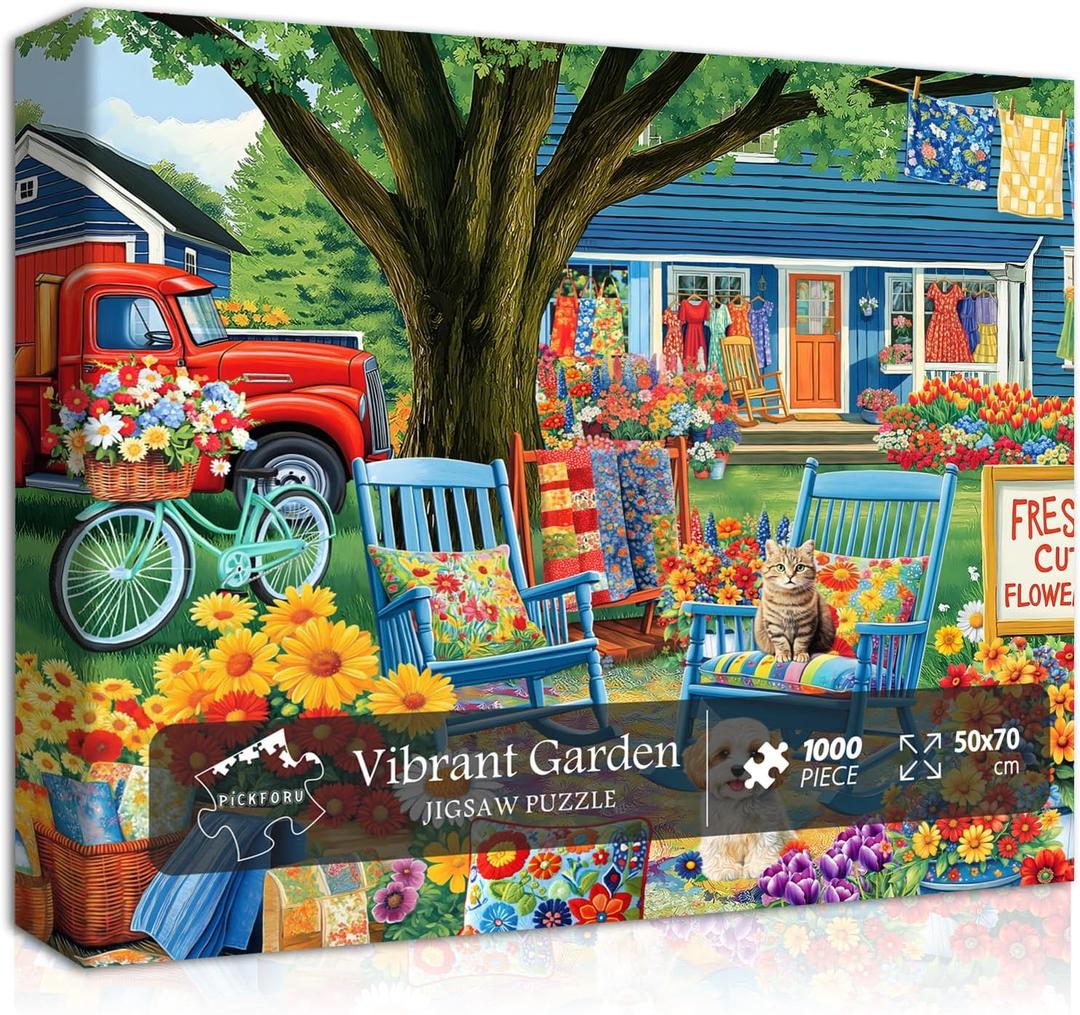 PICKFORU Nature Flower Jigsaw Puzzle - 1000 Pieces, Spring Plant & Floral Scenery, Dog & Cat Themed, Challenging for Adults