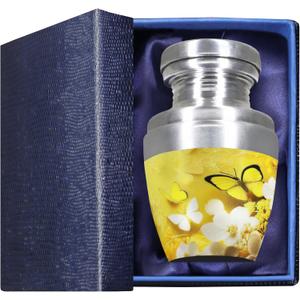 M MEILINXU Small Urn for Ashes for Women or Man, Keepsake Urns for Human Ashes Female & Male, Mini Decorative Urns, Miniature Cremation Container, Yellow Butterfly and Flowers - Little Urn