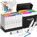 Alcohol Markers Set 60 Colors, Dual Tips Coloring Art Markers Set with Case & Holders, Chisel & Fine Artist Sketch Pens Art Supplies for Adult Coloring Books, Drawing, Painting, Sketching