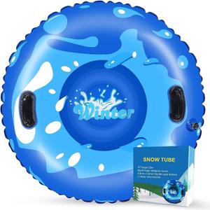 KEUCL Snow Tube, 47 Inch Cold-Resistant PVC Inflatable Big Snow Sled for Kids and Adults, Thickened Heavy Duty Hard Bottom Sleds Snow with Handles, Winter Toys for Outdoor Sledding Snow Tube Sports