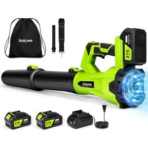 Leaf Blower Cordless,Electric Leaf Blower with 2 4.0Ah Battery Powered and Fast Charger, Lightweight Cordless Blowers for Spring Lawn Care and Dust,6 Speed Control (Green/2 Batteries)