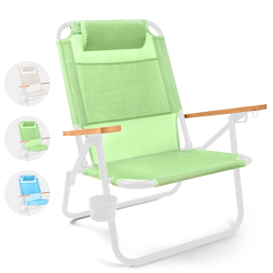 Water Buffalo Bondi Beach Chair Backpack Beach Chair for Adults with Reclining Positions, Cup Holder & High Back Support (Green)