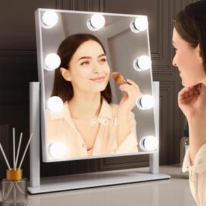 Hollywood Vanity Makeup Mirror with Lights - 9 LED Bulbs, Touch Control, 3 Colors Light, 360 Rotation, Light Up Vanity Mirror for Dressing Room & Bedroom