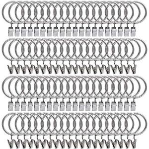 100 Pack Curtain Rings with Clips Hooks 1.5 inch Rustproof Matte Metal Stainless Steel Drapery Rings for Tension Rod Bracket Eyelets Decorative Hangers, Silver (1.5" Interior Diameter)