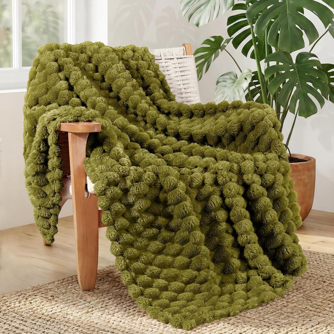 Whale Flotilla Fleece Throw Blanket for Couch or Bed, Luxury 3D Jacquard Super Soft Lightweight Summer Spring Blanket, Cozy Fluffy Plush Decorative Sofa Blankets, 50x60 Inch, Olive Green