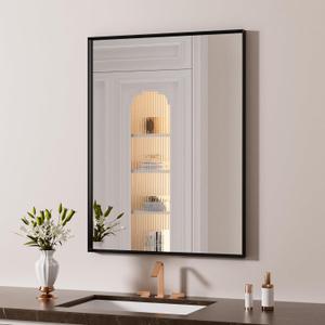 LOAAO Black Bathroom Mirror 24"X30" for Wall, Rectangle Bathroom Vanity Mirror, Hangs Vertically or Horizontally, Easy to Install, Modern Design (Matte Black)