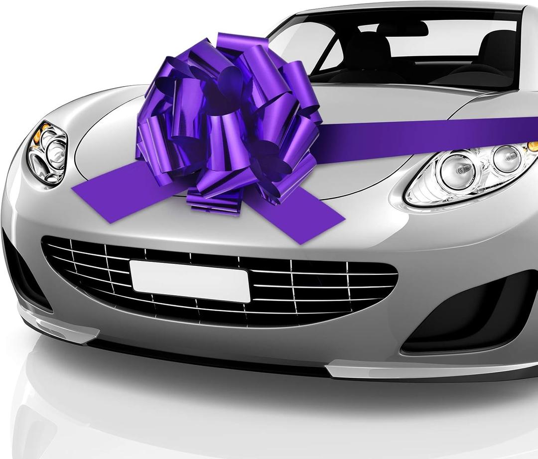 Zonon Big Car Bow 20 Inch Giant Car Bow with 20 ft Ribbon for Large Gift Wrapping New Houses Huge Present Birthday Christmas Decor(Glossy Purple)
