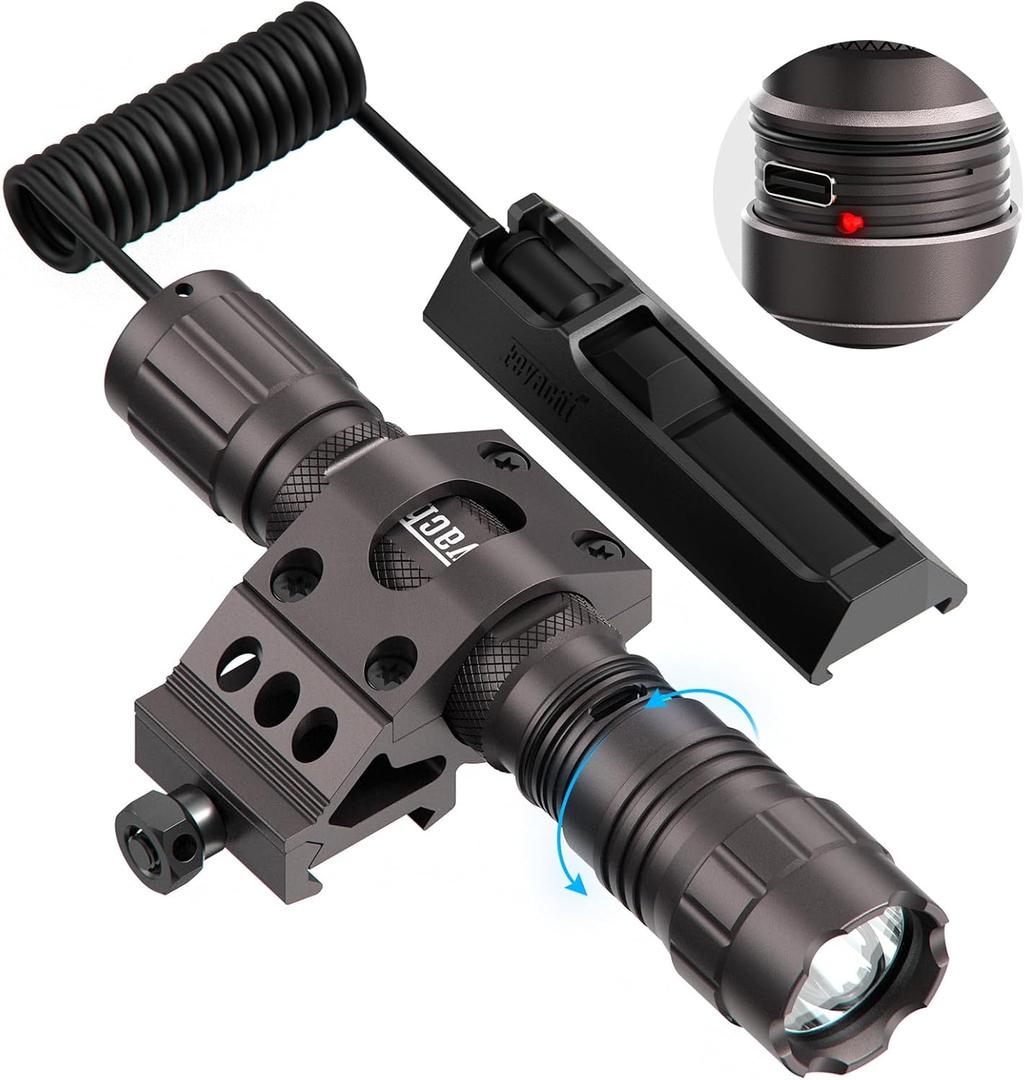 Feyachi Tactical Flashlight-1500 Lumens LED Rifle Light, IPX7 Rating Rechargeable 4 Modes, 4H Runtime, Picatinny Rail Flashlight, with Pressure Dual Switch