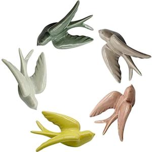 Dorlotou Ceramic Hanging Swallows Sparrow Birds Wall Decor Decoration 3D European Retro Style One Size Multicolored for Living Dining Room (Set)
