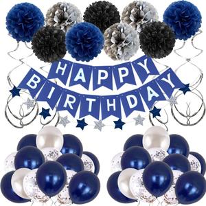 Birthday Decorations for Men Women Boys Girls - Blue Party Decor With Happy Balloons - Suitable for 16th 20th 25th 30th 35th 40th 50th 60th 70th (Blue)
