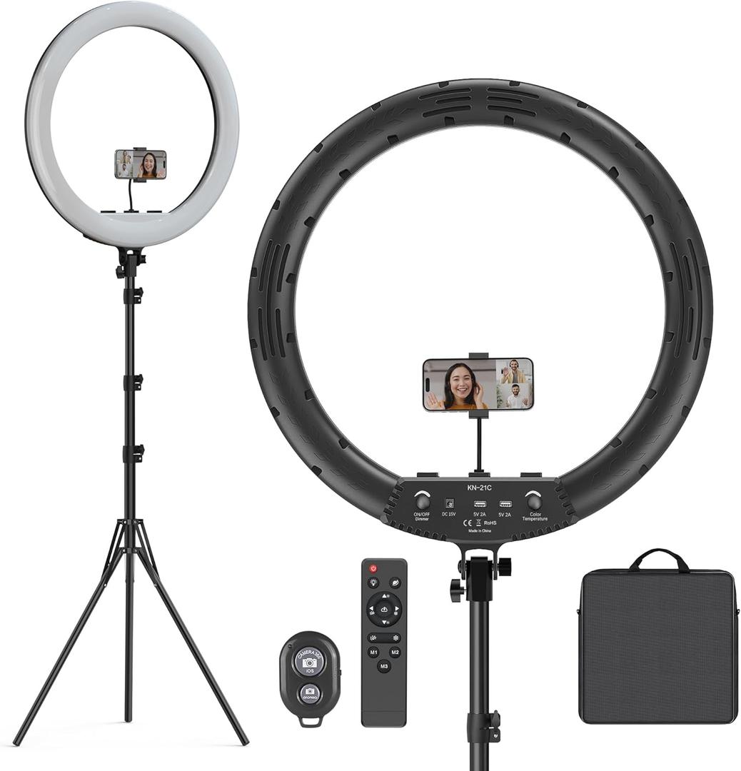Hagibis 21 inch Ring Light with Stand Outer 55W 5600k Dimmable LED Light, Tripod Stand,and Phone HolderRemote Controller,Carrying Bag CRI 97+ 2540lux, for Streaming Home Office Zoom Call Lighting