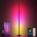 OIYN Smart RGBICW LED Corner Floor Lamp - 16 Million DIY Colors, 68+ Scenes, Music Sync, App & Remote Control, Color-Changing Ambient Lighting for Living Rooms, Bedrooms, and Gaming Rooms (1 Pack Black)