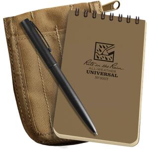Rite in the Rain Weatherproof 3" x 5" Top-Spiral Notebook Kit: Tan CORDURA Fabric Cover, 3" x 5" Tan Notebook, and an Weatherproof Pen (No. 935T-KIT) (Beige)