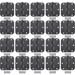 Matte Black Door Hinges 20 Pack 3x3 Inch Interior Door Hinges for Doors Rounded 5/8" Radius Corners Iron Hinge Door Round Hinge Hardware