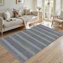 LIVEBOX Easy Jute Indoor Outdoor Rug 3x5 Front Porch, Washable Outdoor Rugs for Entryway, Gray Striped Geometric Rug for Living Room, Non Slip Carpet Door Mat for Front Door, Patio, Kitchen, Bedroom
