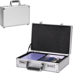 LOCKCURX Security Lock Boxes - 14.2 x 9.4 x 4.5 Inch Medium, Portable Locking Storage Totes with Dual Combination Locks, Medicine Lock Box, Lock Boxes for Personal Items, Cash & Briefcase - Silver