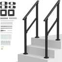 VEVOR Handrails for Outdoor Steps, 2 PCS 2 Step Stair Hand Rail Kit, Transitional Carbon Steel Railings with Installation Kit, Stair Rails for Seniors, Concrete & Porch & Deck, Black Square Tube