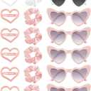 PLULON 6 Pairs Bachelorette Sunglasses 6 Pcs Satin Bridesmaid Scrunchies 6 Pcs Heart Hair Clips, Wedding Favors Proposal Gift (Pink+white)