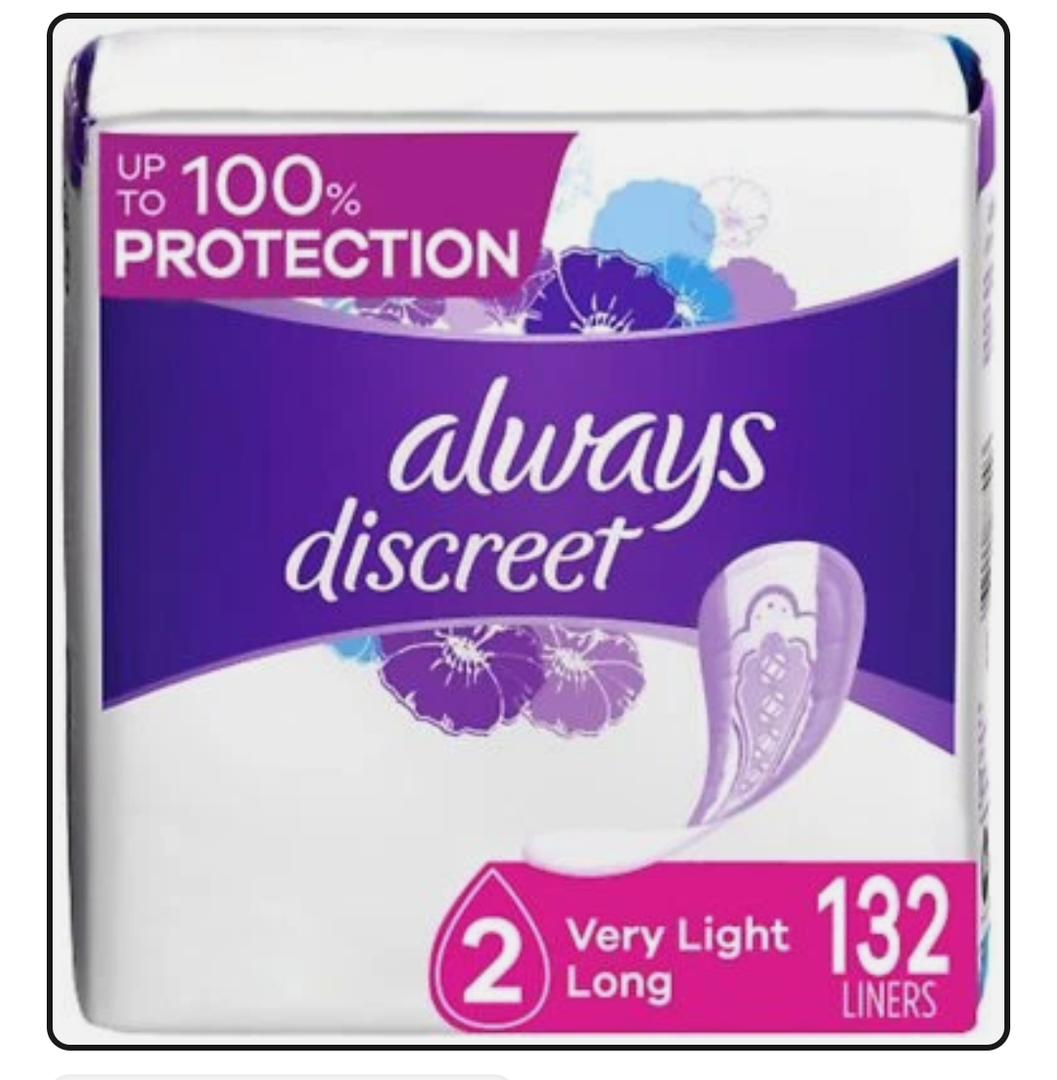 Always Discreet Women's Incontinence Liners Very Light, Long 44 x 3 = 132 ct, Box of 3