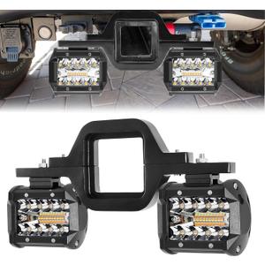 BESTZHEYU 4 Inch 60W Led Pods with 3 Inch Tow Hitch Mounting Brackets Backup Reverse Lights Rear Light Bar for Pickup ATV SUV Truck Trailer Boat with White and Amber Beam