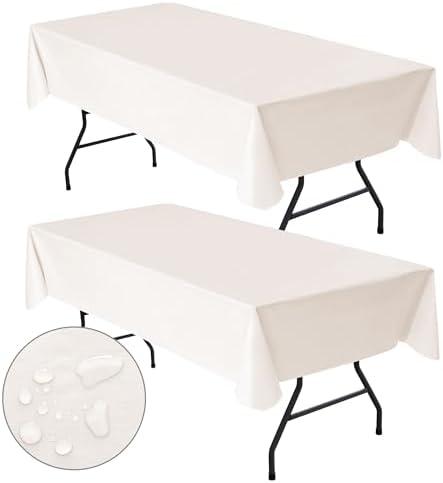 Nasitos 2 Pack Plastic Vinyl Tablecloths for Rectangle Tables 60x84 Inch-Beige Reusable Table Cloths 4Ft Table Cloth, Waterproof Tablecloth for Bridal Shower, Wedding, Holiday Dinner