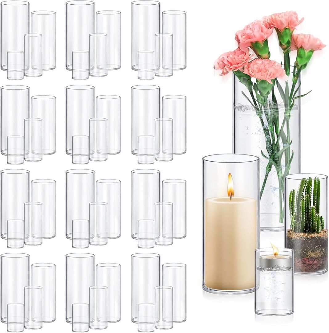 48 Pack Glass Cylinder Vases 4,6,8,10 Inch Tall Clear Flower Vase Hurricane Floating Candle Holder for Table Centerpiece Wedding Home Decor (48 Pack(4,6,8,10 Inch ))