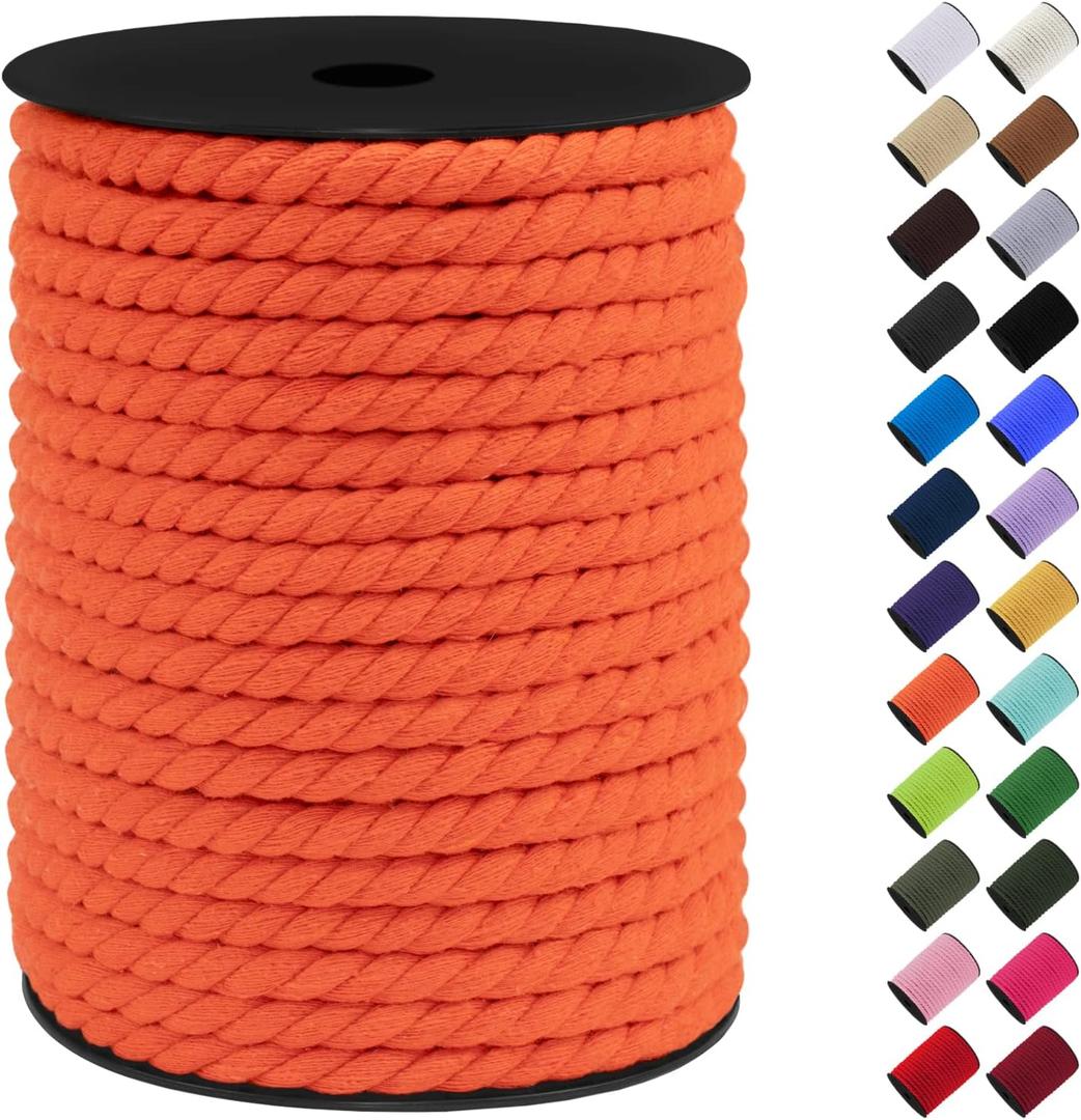 1 Inch 56 Feet Macrame Cord, Cotton Cord Rope String 3 Strands Twisted Braided Thick Macrame Cord [for Crafts Wall Plant Hangers] - Orange