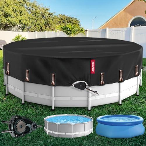 14 Ft Round Pool Cover with Fast Tightening Patented Ratchet, Solar Pool Covers for Above Ground Pools, One-Piece Tear Resistant Swimming Pool Cover Protector with Upgraded Ultimate Windproof