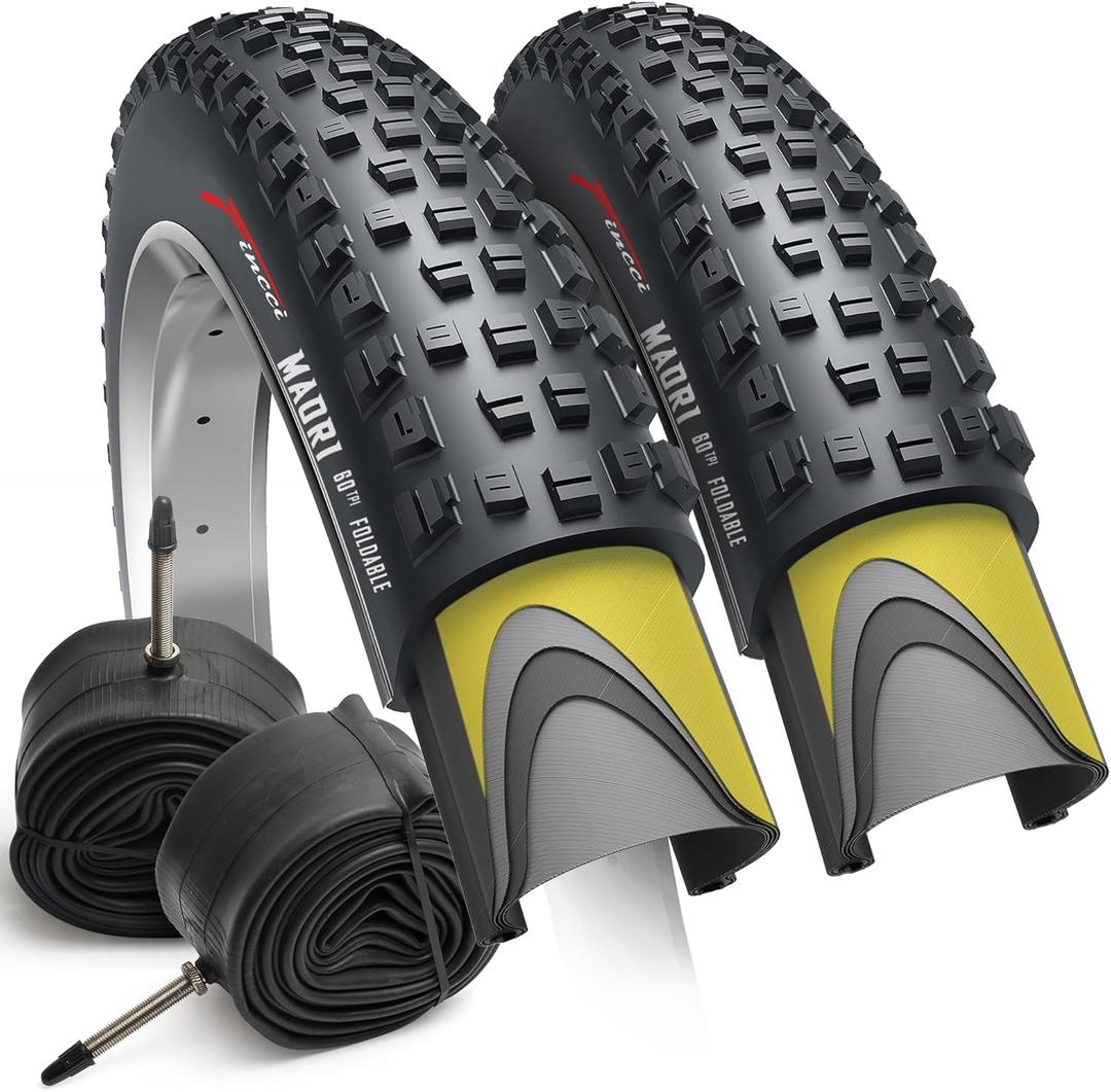 Fincci Maori 27.5 x 2.35 Inch Foldable Mountain Bike Tire with Presta Inner Tube  60-584  60 TPI, 1mm Nylon Anti-Puncture Protection  MTB, Enduro & Hybrid Bicycle Tires  Pack of 2