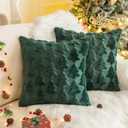 AQOTHES Set of 2 Christmas Tree Green Throw Pillow Covers 24x24 Inch, Soft Faux Fur Green Decorative Xmas Throw Pillows for Couch Sofa Holiday Winter Decor
