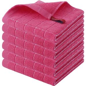 Homaxy 100% Cotton Terry Kitchen Dish Cloths, Ultra Soft and Absorbent Dish Towels for Kitchen, Suitable for Drying and Washing Dishes, 6 Pack, 12 x 12 Inches, Rose Red