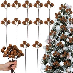 Suncalla 12 Pcs Copper Neutral Christmas Tree Decorations Bronze Neutral Textured Berry Picks and Sprays Ornaments 7.9 Inch Vintage Picks for Christmas Tree Wreath Vase Filler Branches Home Xmas Decor