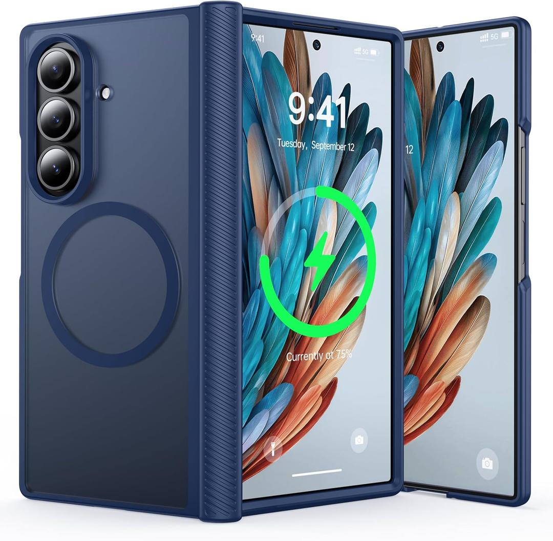FNDMIL NO.1 Magnetic for Samsung Galaxy Z Fold 7 Case with MagSafe[Hinge Protection][Military-Grade Drop Tested][Anti-Slip Texture]Translucent Matte Soft Silicone Bumper for Samsung Fold 7 Case, Blue