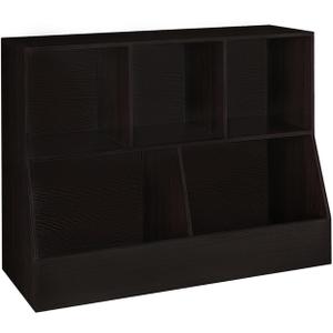 DINZI LVJ Toy Storage Organizer, Kids Bookshelf, Wood Toy Storage Cabinet, 5 Cubby Children Bookcase, 39.4" L Toddler Book Shelf for Playroom, Living Room, Nursery, Hallway, School, Espresso, 2-Tier 39.4"
