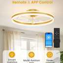 VOLISUN Low Profile Ceiling Fans with Lights and Remote, 24in Flush Mount Ceiling Fans with Light, 3000K-6500K Dimmable Fandelier LED Fan Light, Gold Bladeless Ceiling Fans with Lights for Bedroom