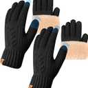 ARFNKIM Thermal Winter Gloves-Fleece Lining Touch Screen Knit Stretchy Warm Gloves for Running Cycling Riding- Men Women (2*black)