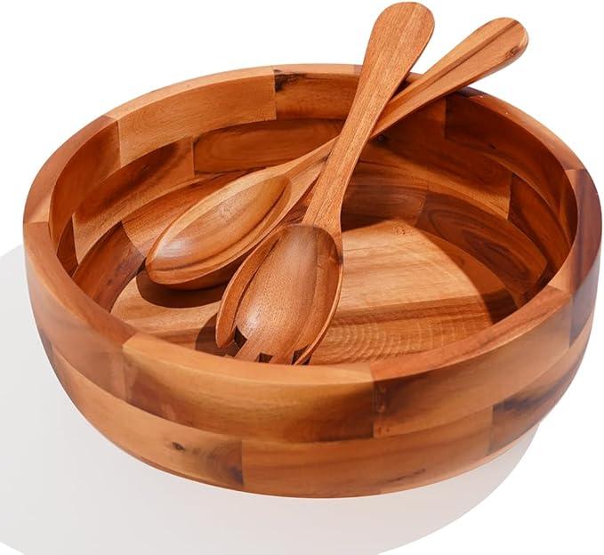 SullyHÔME 12" Acacia Wood Salad Bowl with Serving Spoons